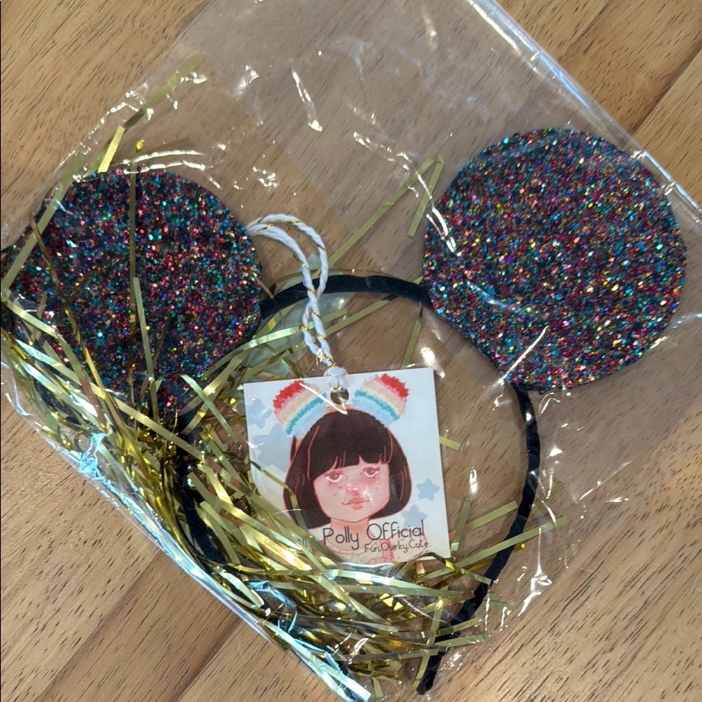 ROLLY POLLY Black Confetti Glitter Disney Mouse Ears Headband